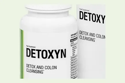 Detoxyn label with the green stripe and the words Detox and Colon Cleansing